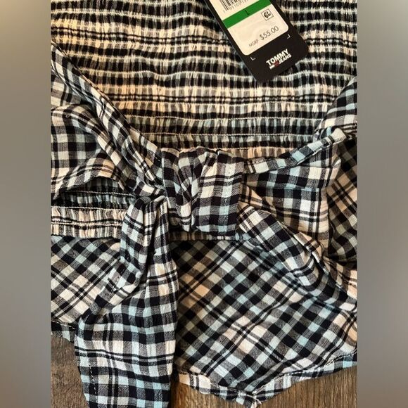 Tommy Jeans Women's Plaid Smocked Scarf Bandeau Top Blue Size Large - Picture 7 of 12